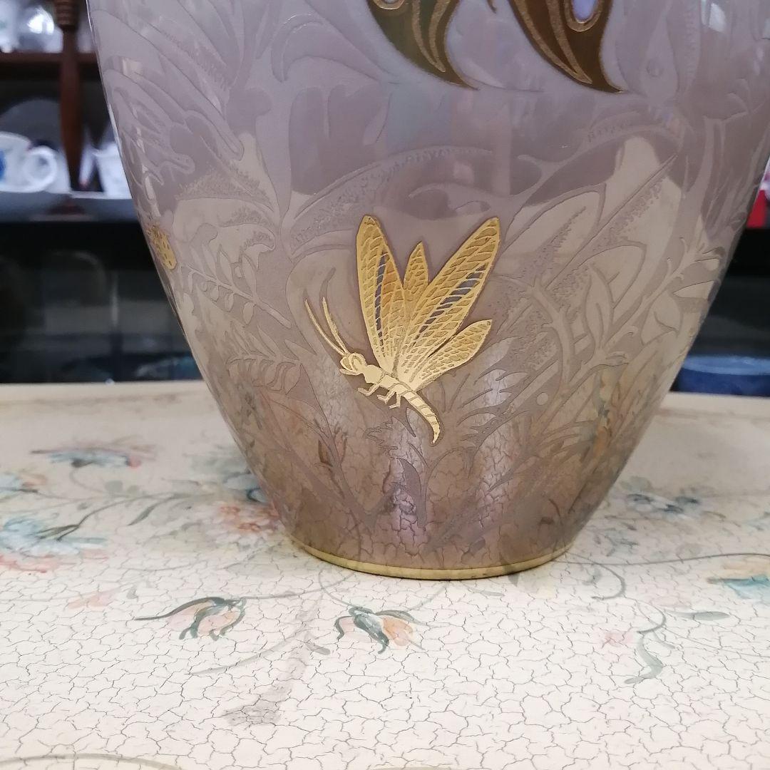 イタリア　アートモルベッリ　花瓶　金彩金蝕　陶磁器　蓋付き　飾り壷