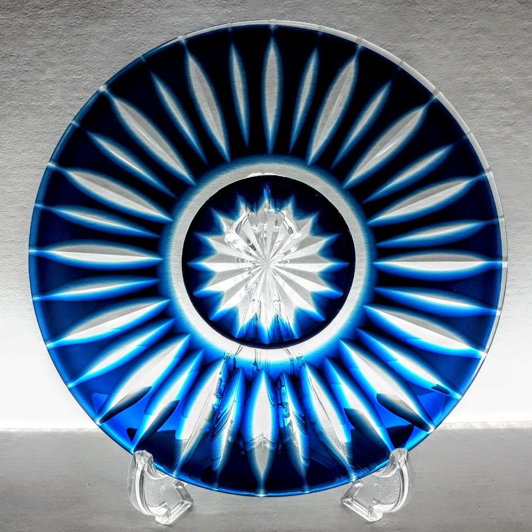 薩摩切子　藍色被せ皿・古式角皿 セット　【 薩摩びーどろ工芸 】