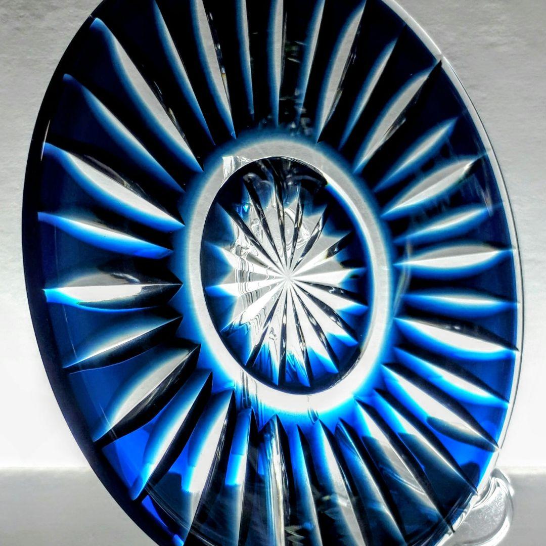 薩摩切子　藍色被せ皿・古式角皿 セット　【 薩摩びーどろ工芸 】