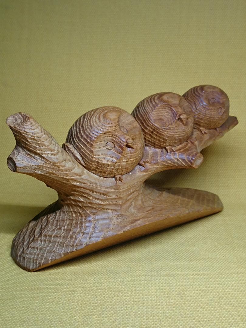 ビンテージ　フクロウ　木彫　天然木　置物　インテリア　工芸品　美術品　A1339