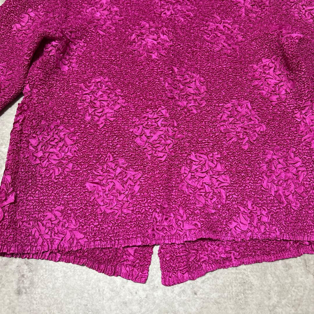 プリーツ シワ加工　ドット　デザイン　シャツブラウス　カットソー　ピンク