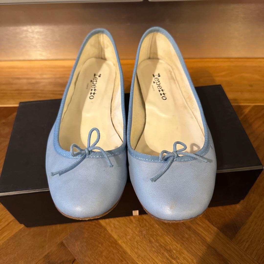 repetto 水色 リボン付きバレエシューズ40