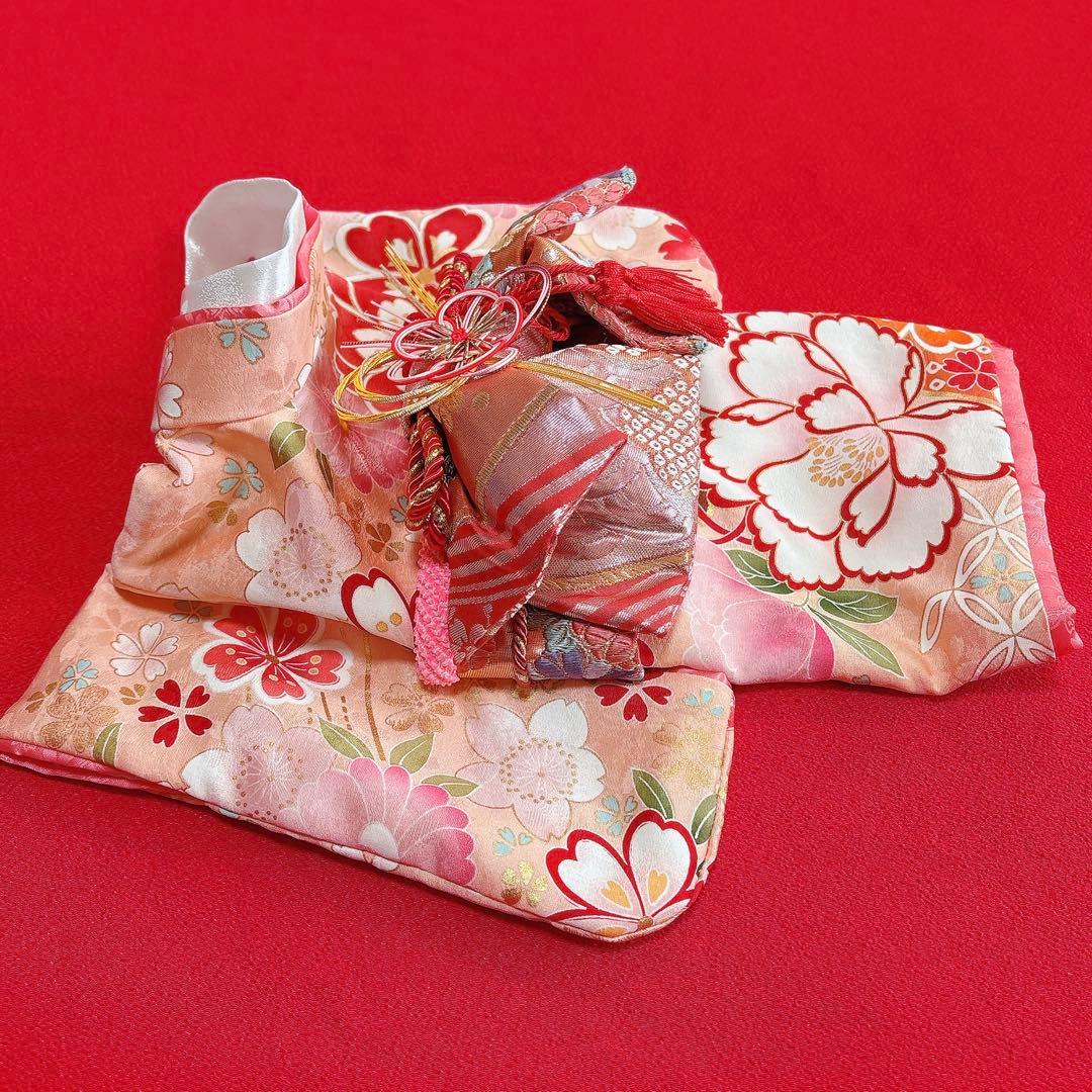 即納✨犬の着物✨犬用本格振袖着物 正絹 サーモンピンク SMサイズ 犬服