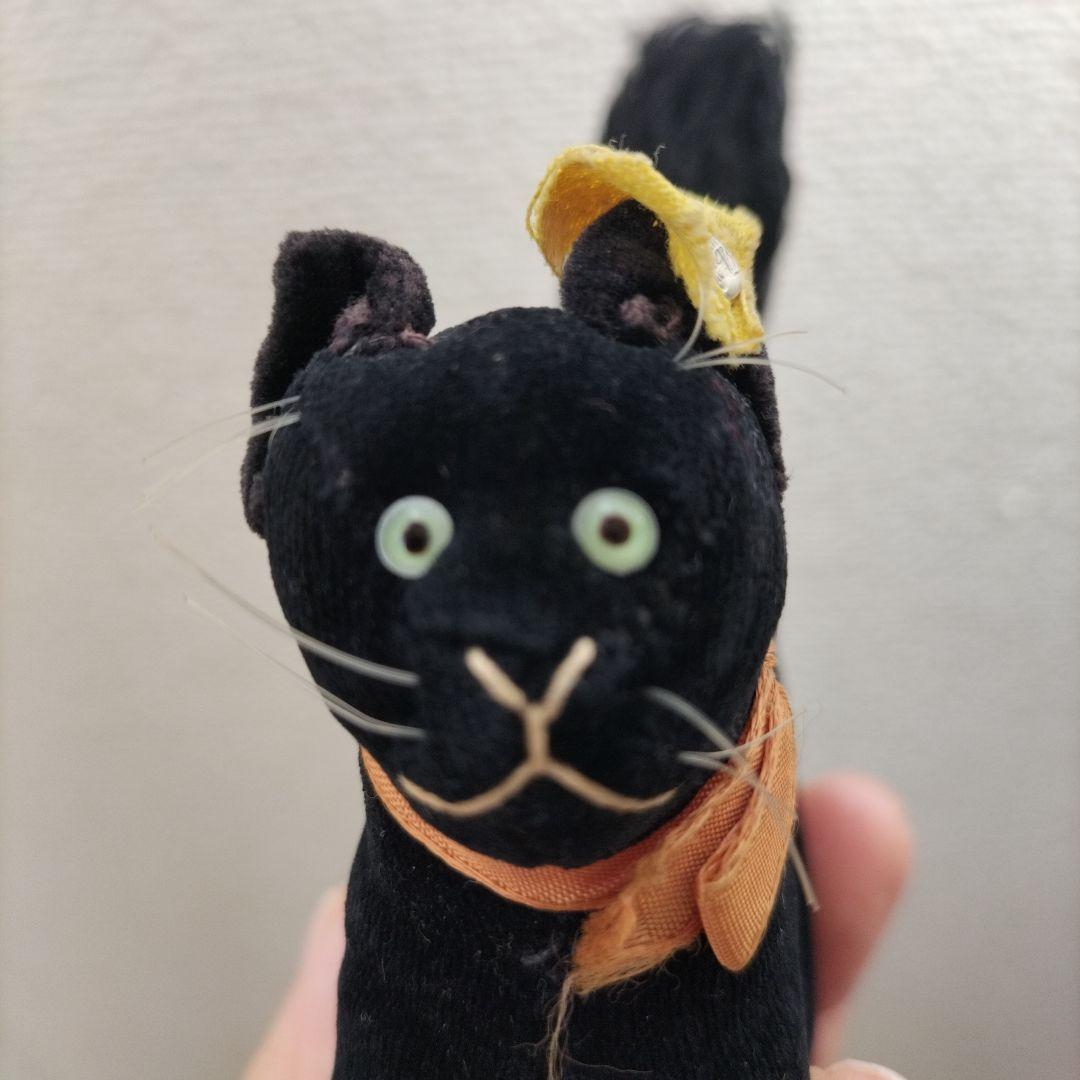 ビンテージ　シュタイフ　トム　キャット　黒猫　別珍製　高さ１０cm　②