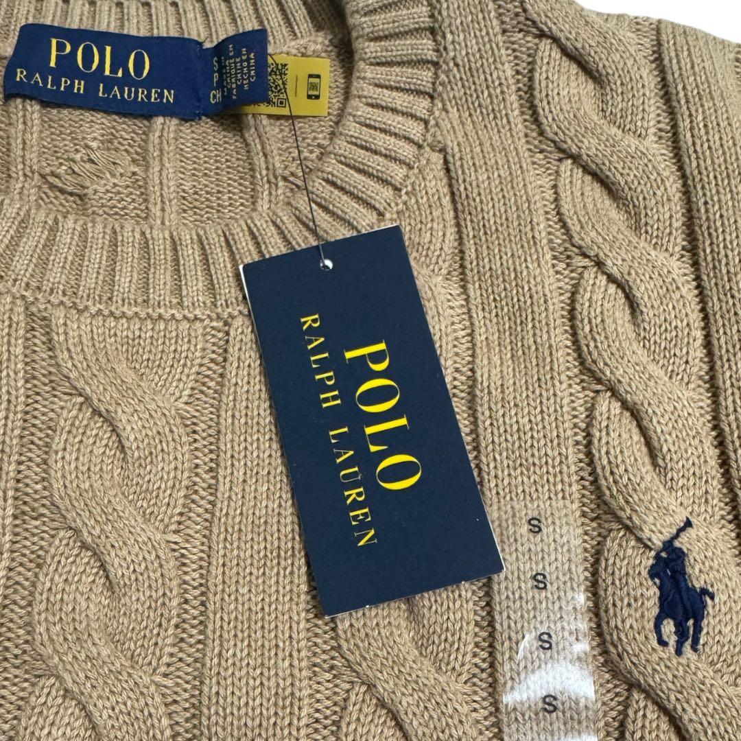 美品ポロラルフローレン ケーブルニット キャメル S
