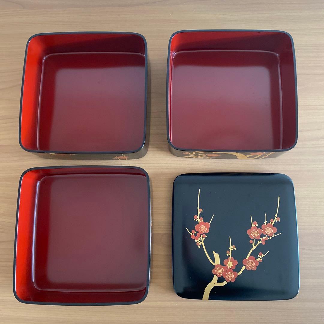 漆 三段重 黒 梅台松竹梅