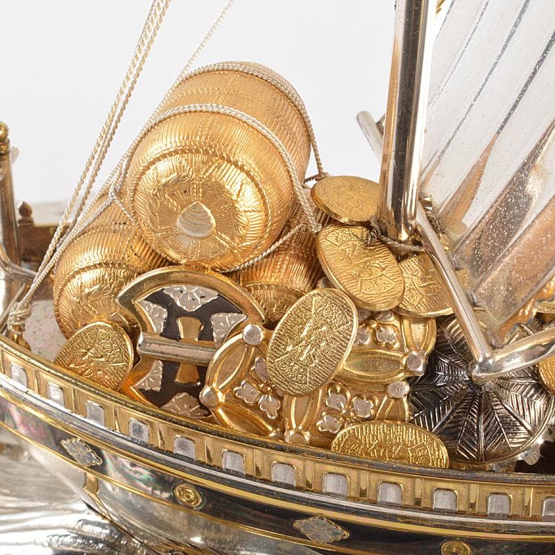 大阪尚美堂製　銀製　宝船　約287g　置物　ガラスケース付　F　R6756B