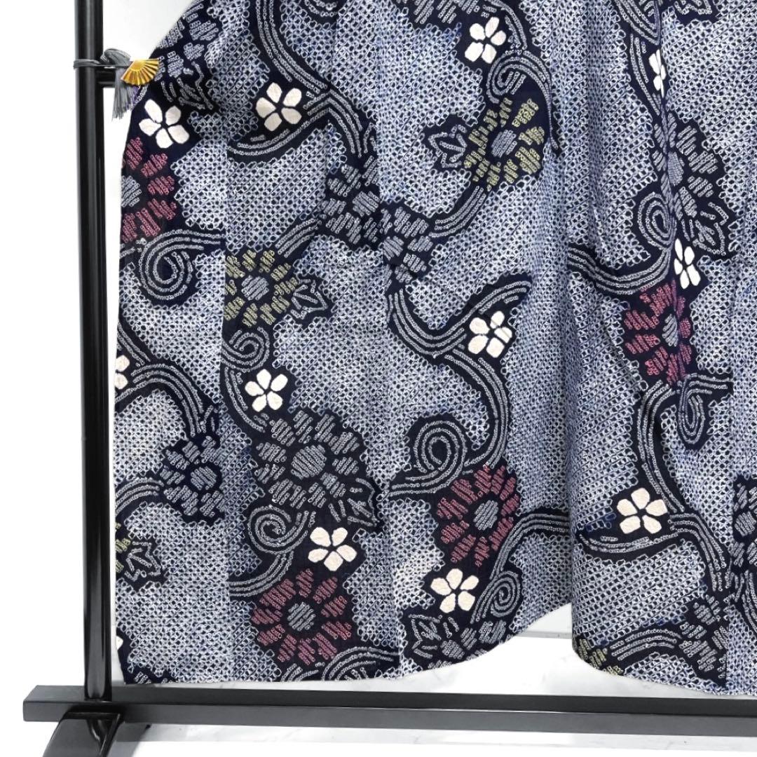 浴衣　有松鳴海絞り　花模様　小花　波　渦巻き　着物　033a d