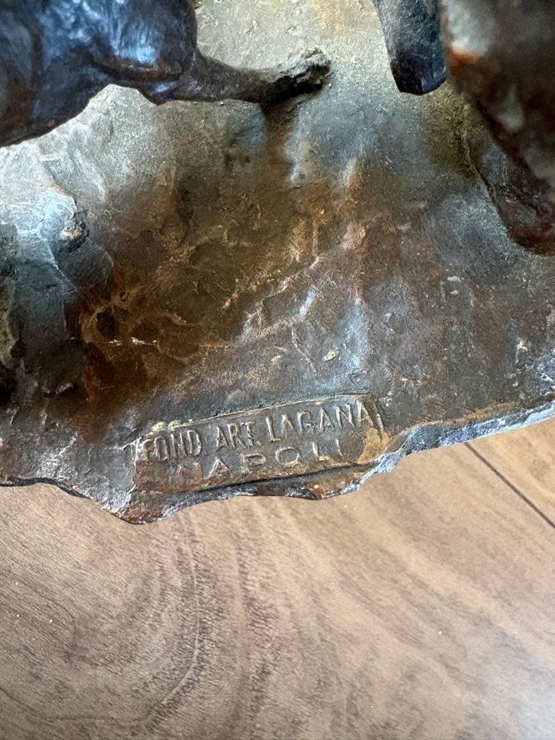 子供と犬のブロンズ彫刻 古銅製 重約1300克