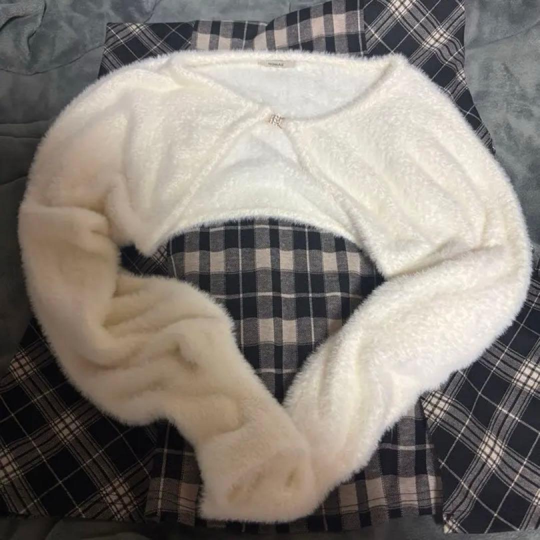 NOMAE シャギーボレロロングチェックワンピース