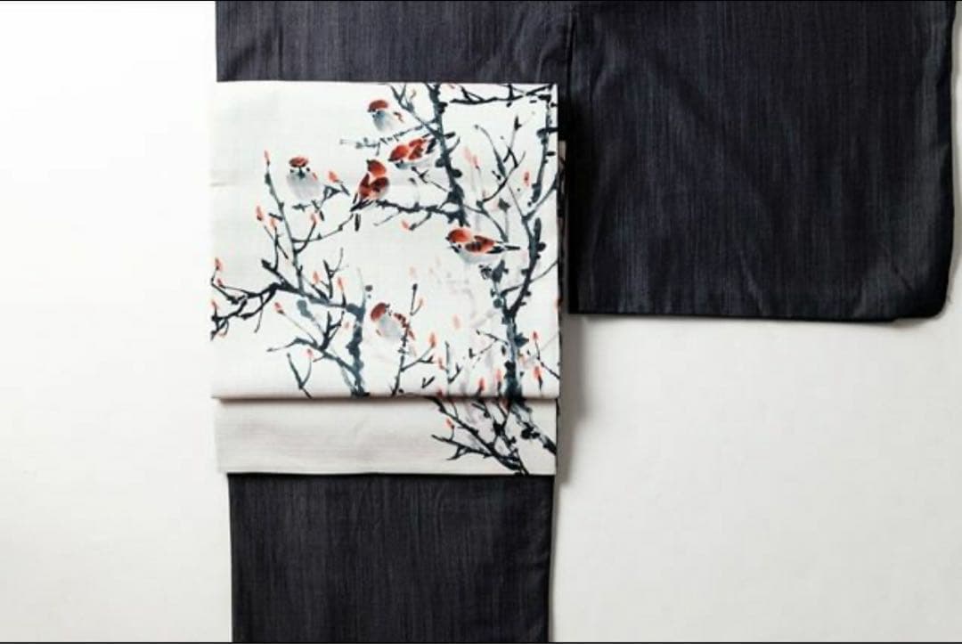 キモノモダン ーレトロMODERN京袋帯 - すずめ（綿100%）　未使用