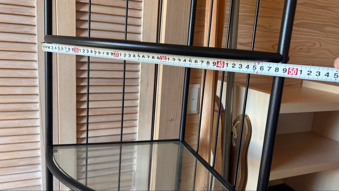 廃盤品　IKEA ブラックコーナーシェルフ スチール・ガラス製