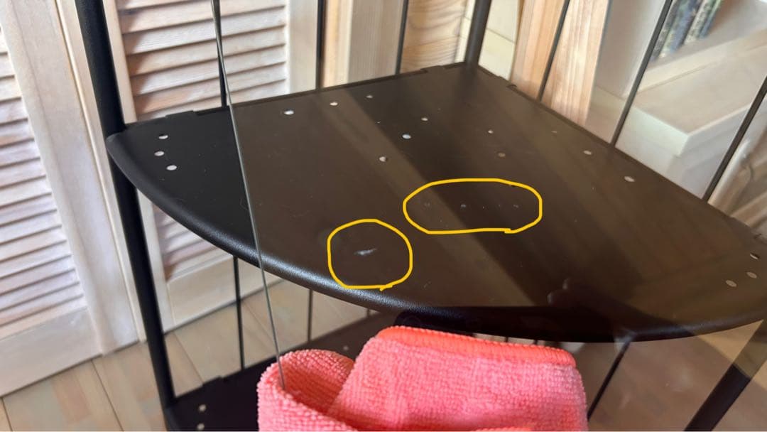 廃盤品　IKEA ブラックコーナーシェルフ スチール・ガラス製