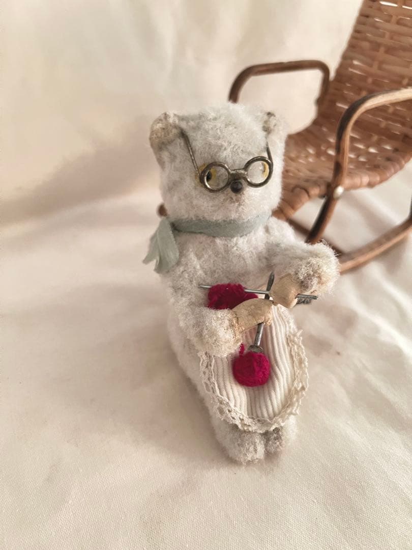 アンティーク　編み物ねこ　海外輸出用　里帰りっ子　ゼンマイ式