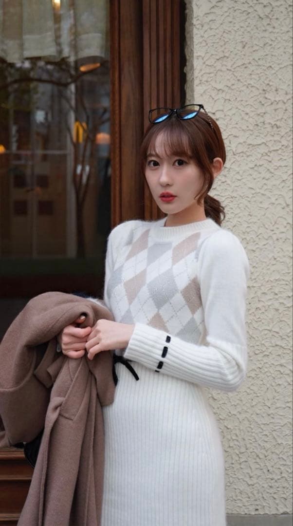 ワンピース herlipto Moor Argyle Ribbon Knit Dress