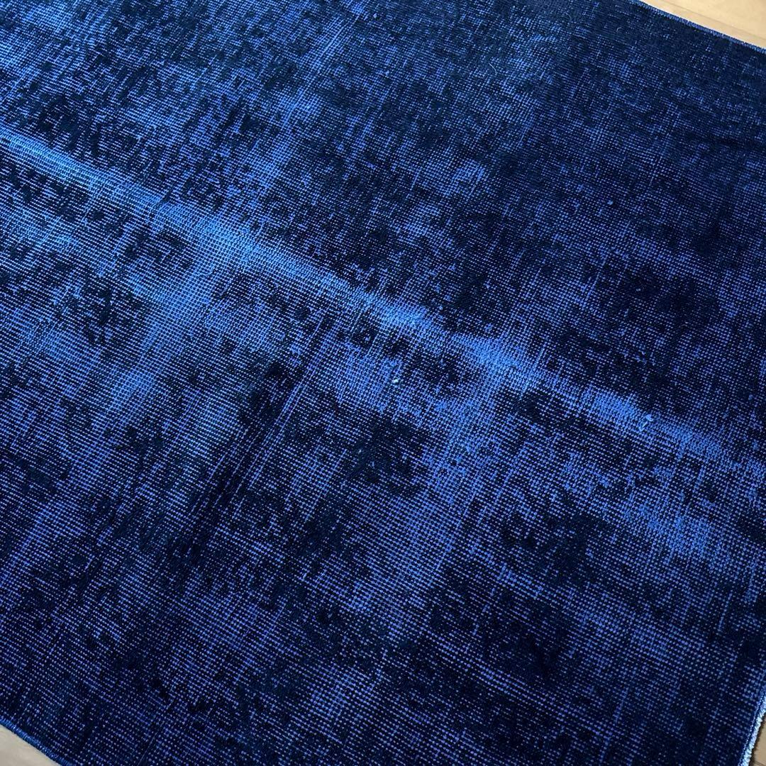 112.5×209藍色オーバーダイ　ワンカラーラグ　トルコヴィンテージラグ