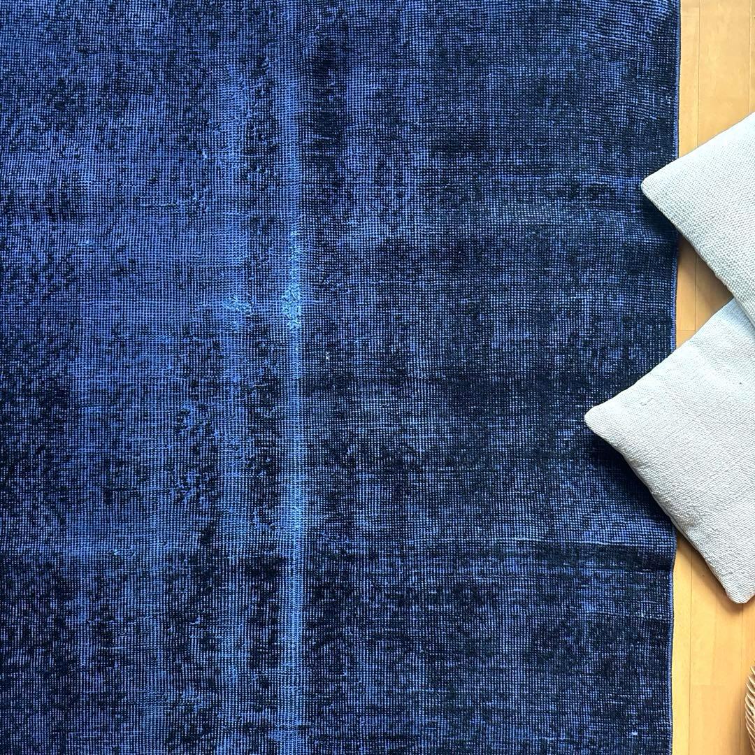 112.5×209藍色オーバーダイ　ワンカラーラグ　トルコヴィンテージラグ