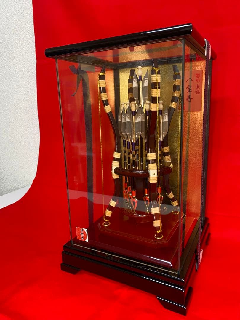 破魔弓　光鶴作　パノラマガラスケース・間口約２３×奥行約２３×高さ約３８㎝