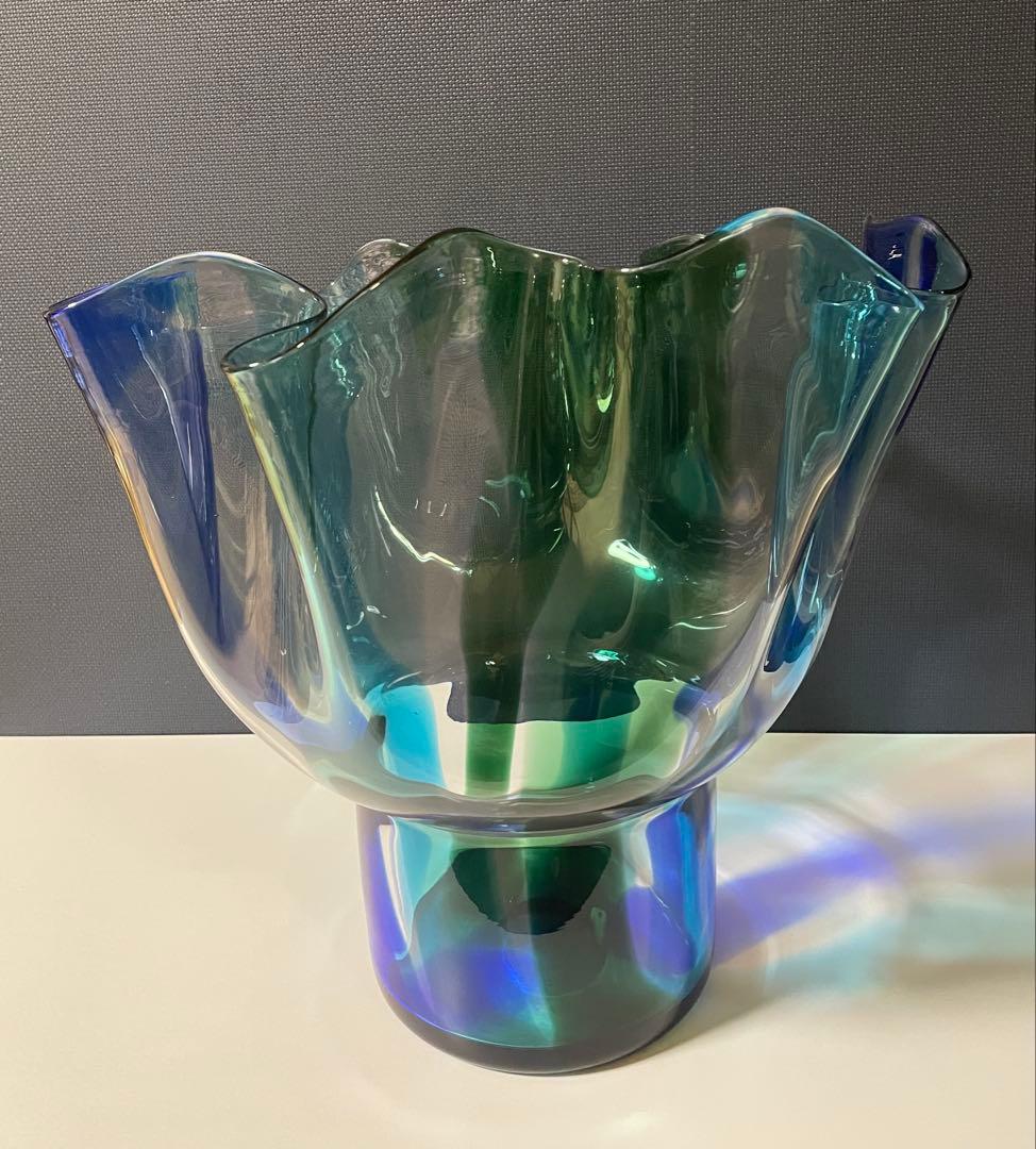 北一硝子　フラワーベース　ガラス　ブルー・グリーン・クリア