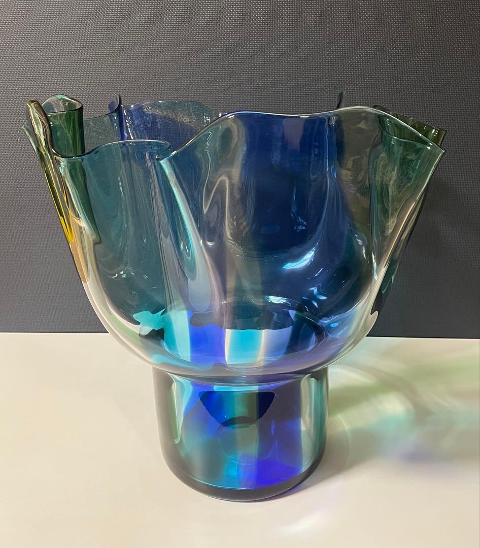 北一硝子　フラワーベース　ガラス　ブルー・グリーン・クリア