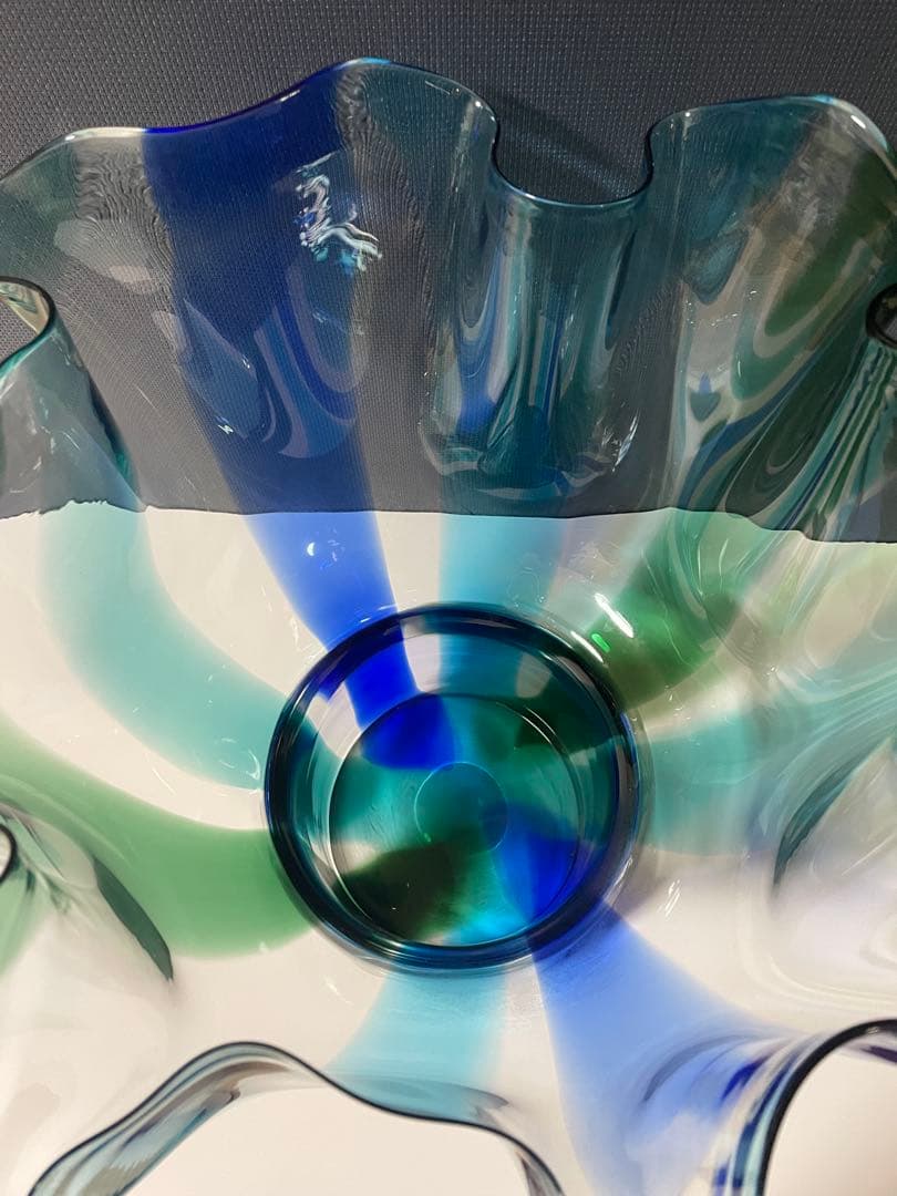 北一硝子　フラワーベース　ガラス　ブルー・グリーン・クリア