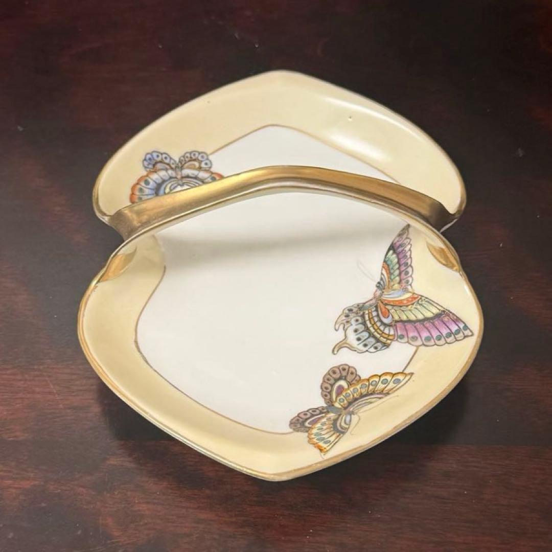 【100年モノ】オールドノリタケ センターハンドル皿 蝶文 M-NIPPON印