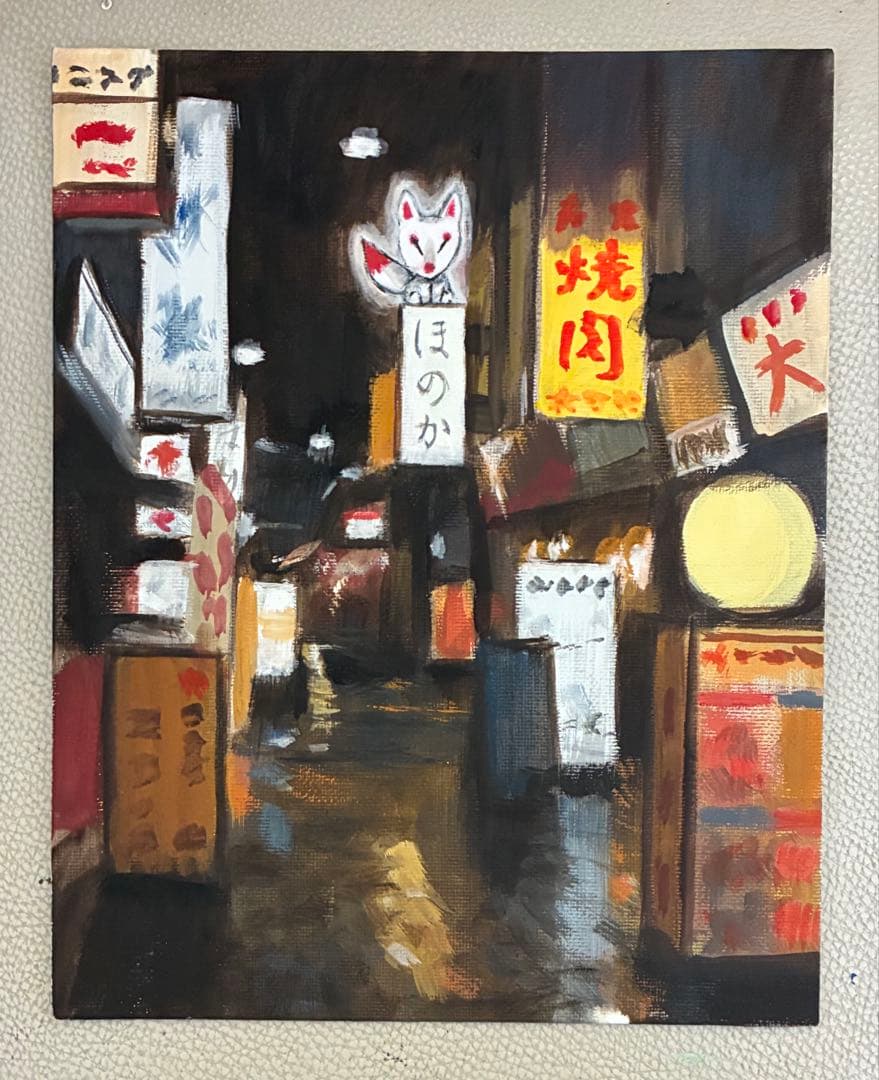 合作アクリル画　イワフネカナメ x モモ