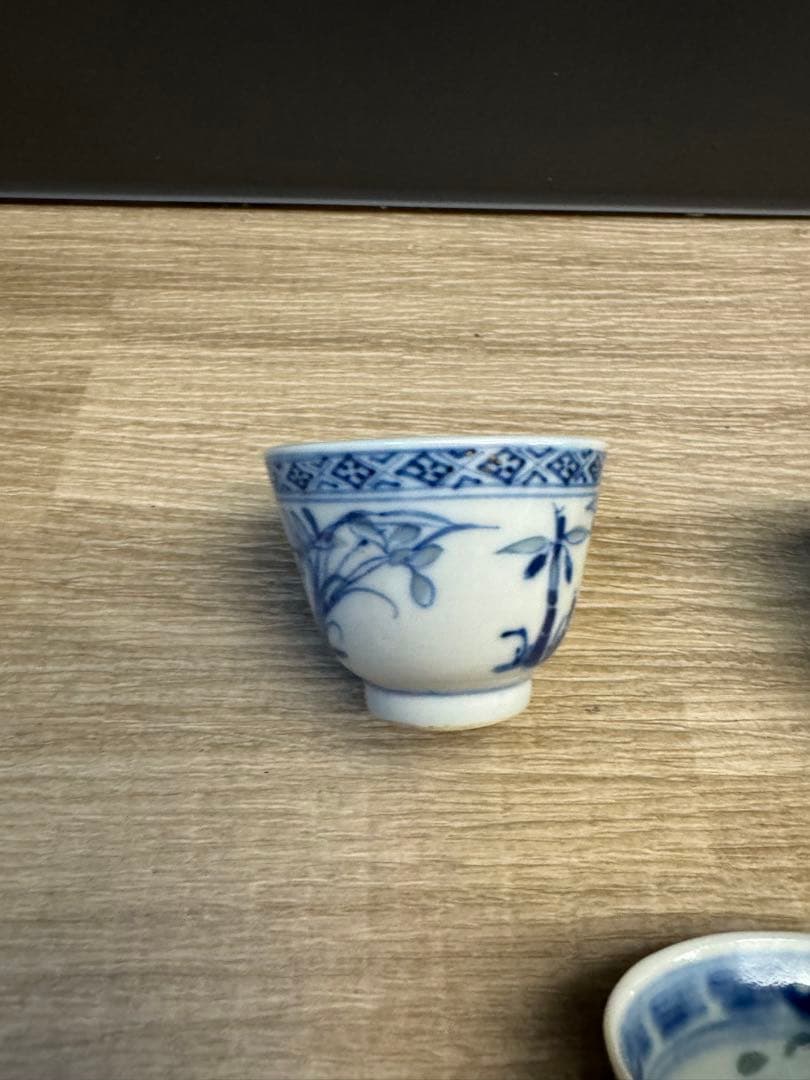 1521 中国骨董　康熙年製銘　染付青花湯呑　3客　時代物