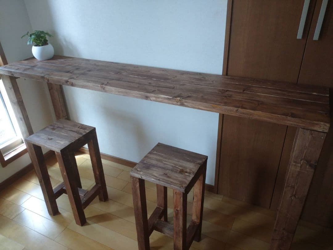 【さぶぞう】120×53 86カウンターテーブル 無垢材　アンティーク風　木目調