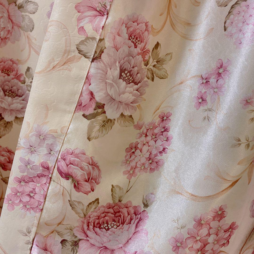 120cm 北欧 花柄 ヨーロピアン 両面柄 花柄 オーダーカーテン ピンク