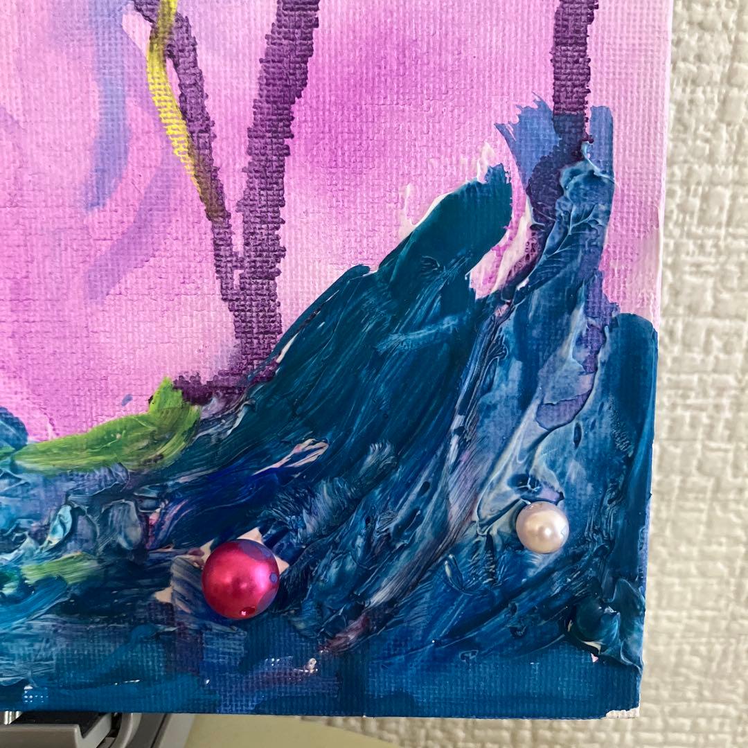 ピ*ー様 小4娘の絵　嵐の海　キャンバスボード縦25.5cm 横20.5cm