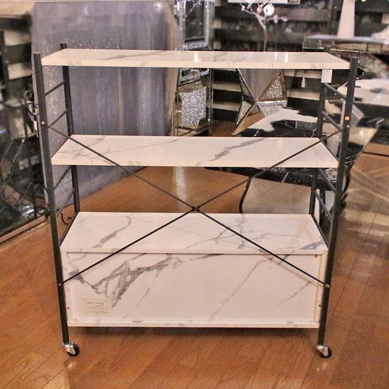 大理石柄 引出し付シェルフ マーブルホワイト 収納 飾り棚 399-2727