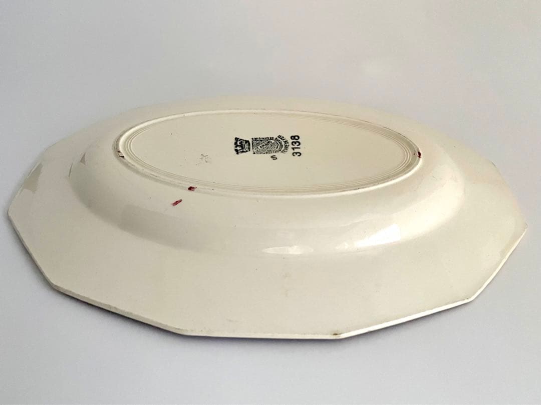 フランス アンティーク 赤い花柄のオーバルプレート