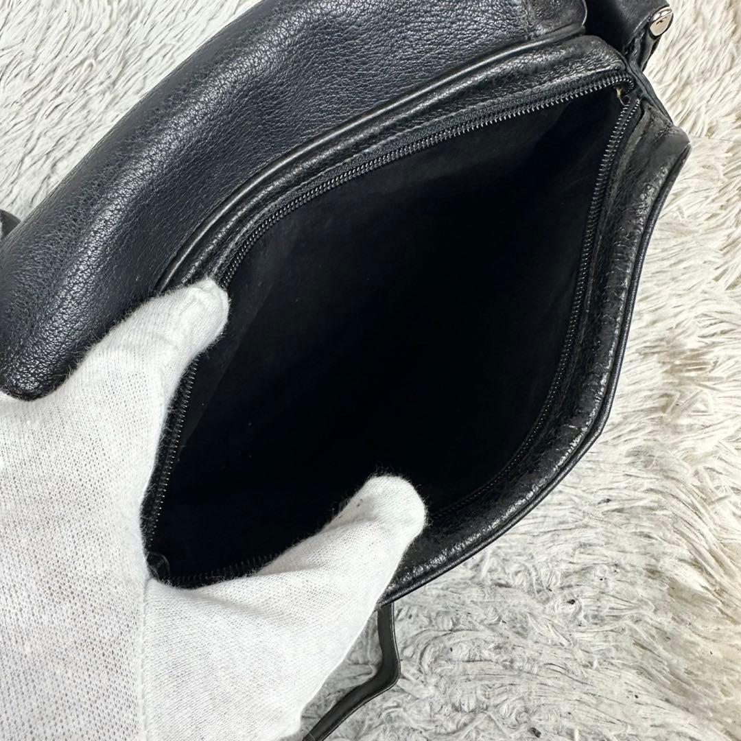 希少 オールドグッチ レザー ショルダーバッグ インターロッキング ブラック 黒