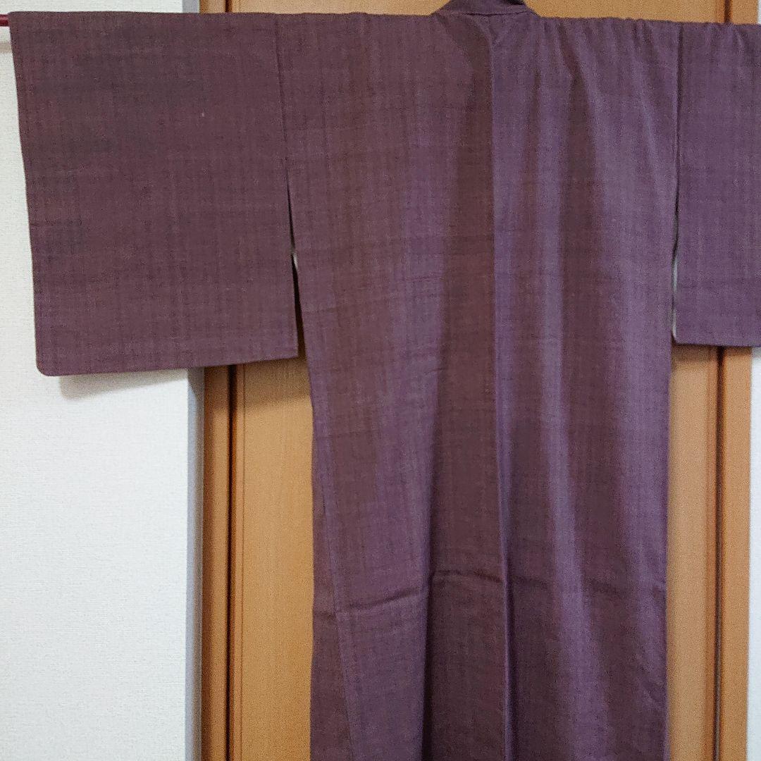 【本場結城縮】色無地 臙脂鼠 縮織