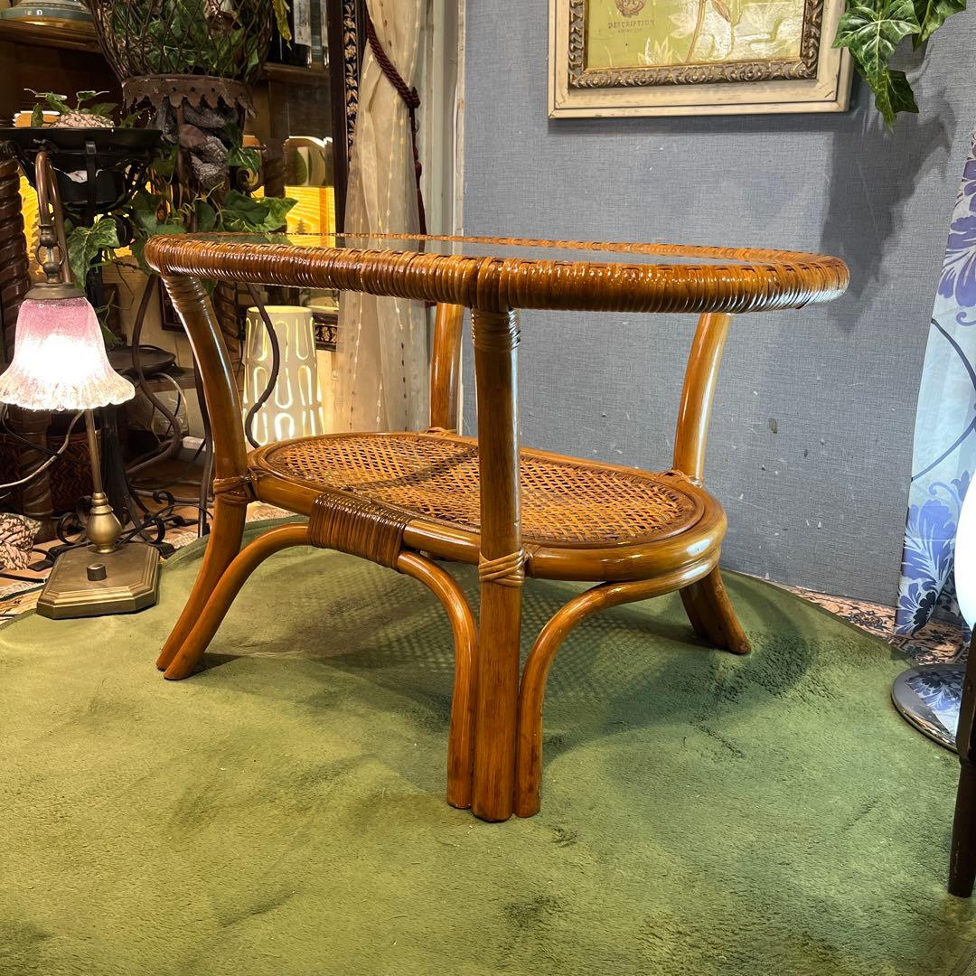 Sale ヴィンテージ 籐ラタンフレーム オーバル　ローテーブル