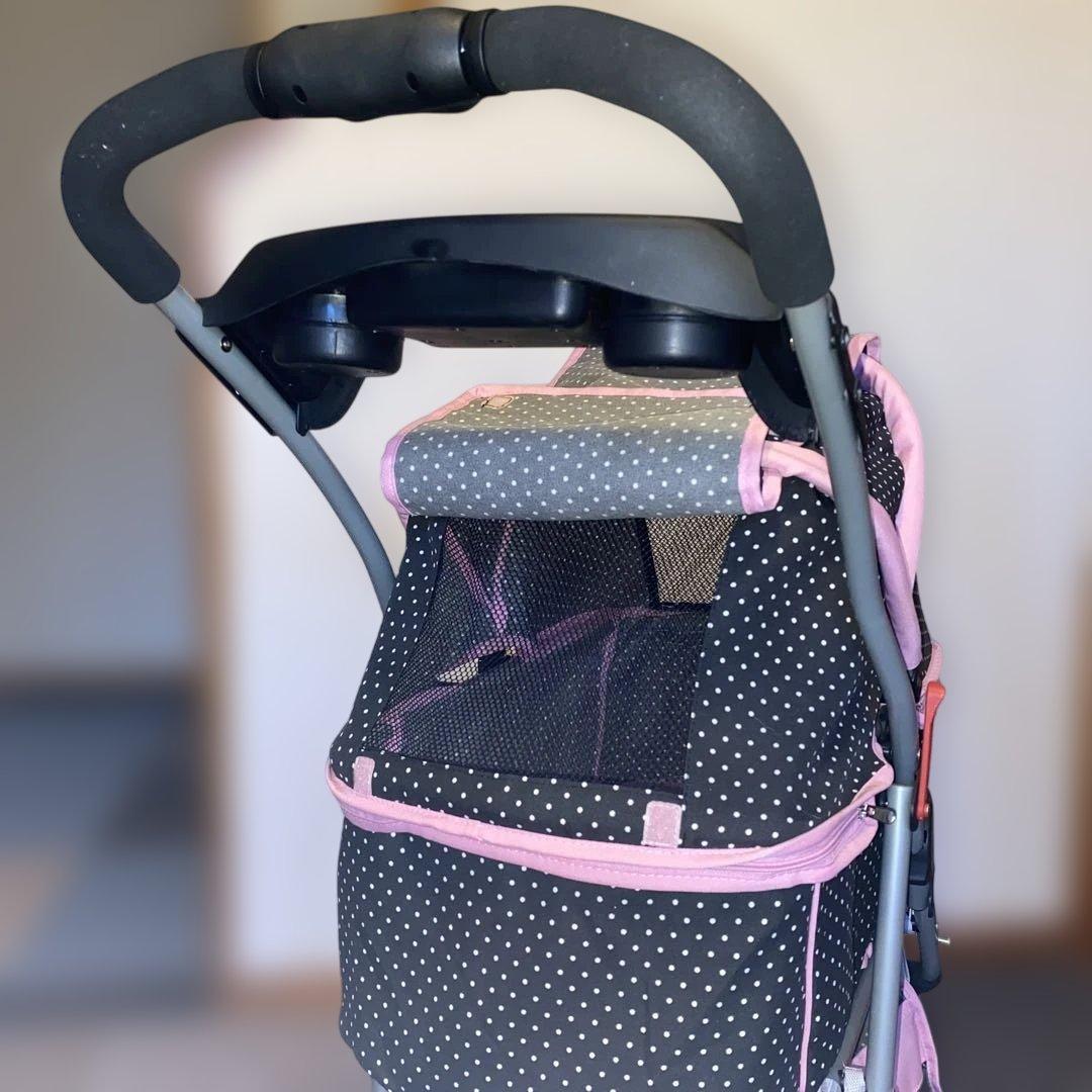 【引き取り希望】ペットカート前輪が2輪のため安定感あり！3輪と4輪のいいとこどり