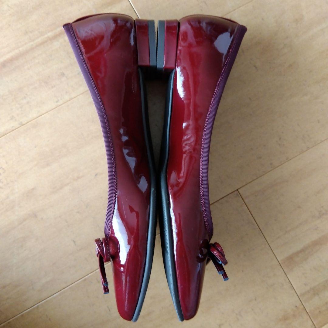 【美品】銀座カネマツ　アクアベル　ポインテッドトゥ フラットシューズ　赤22.5