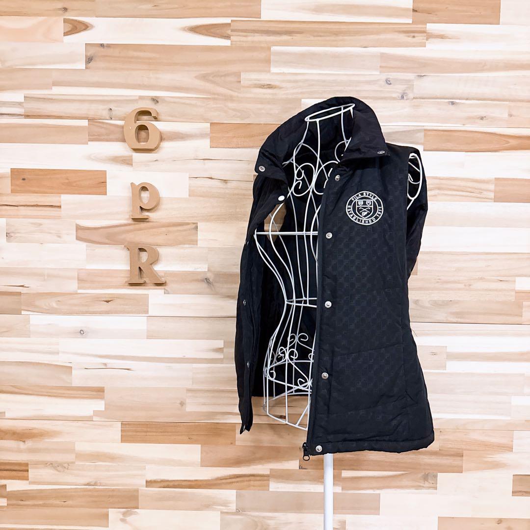 【フィラゴルフ】キルティング 中綿ベスト 総柄 ハイネック ゴルフ M 黒×白