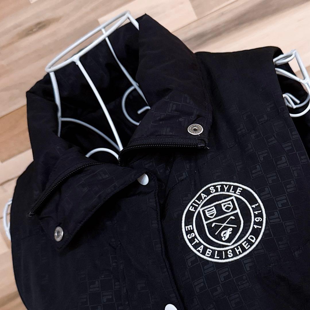 【フィラゴルフ】キルティング 中綿ベスト 総柄 ハイネック ゴルフ M 黒×白