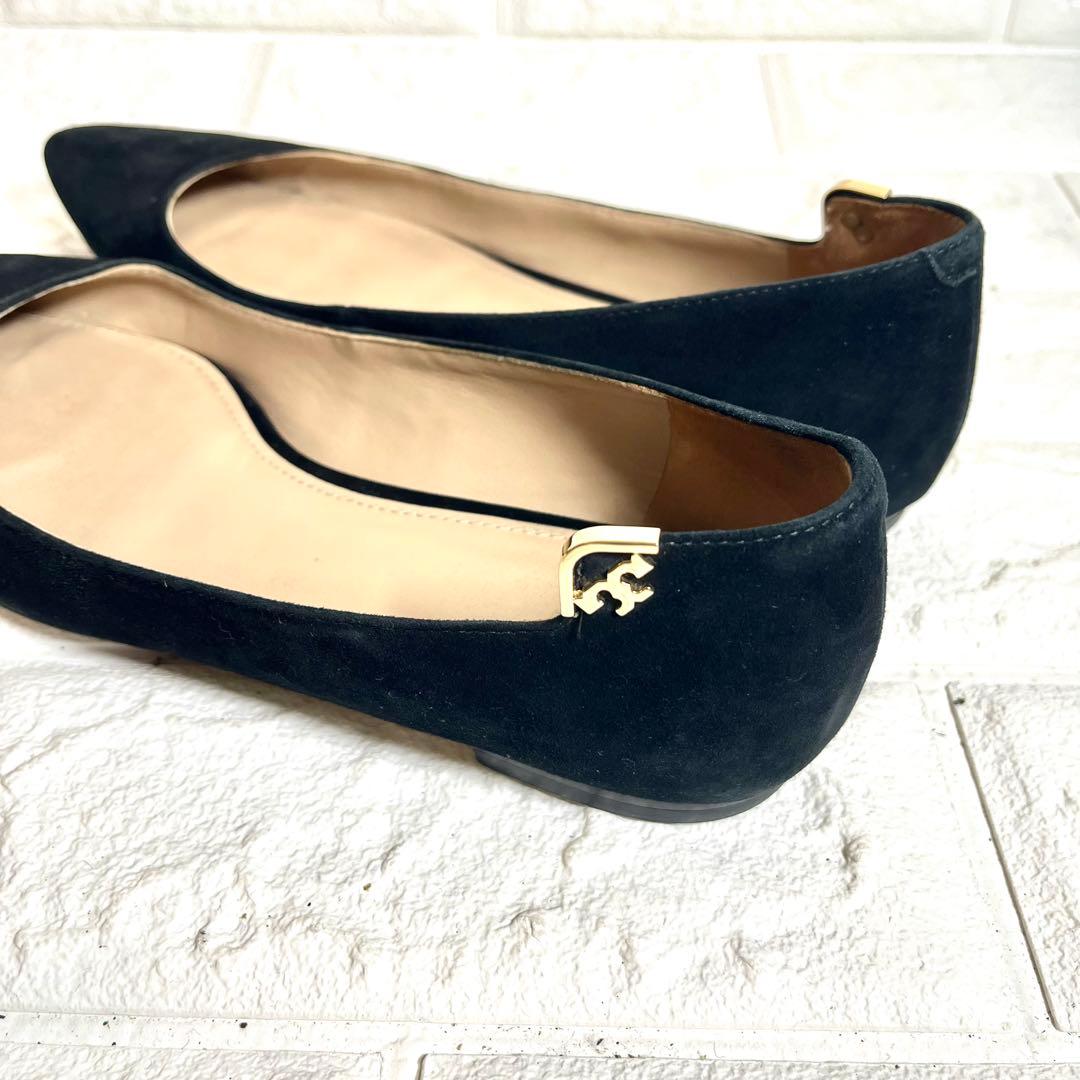 【美品】TORY BURCH メタルロゴ　ポインテッドトゥ フラットシューズ
