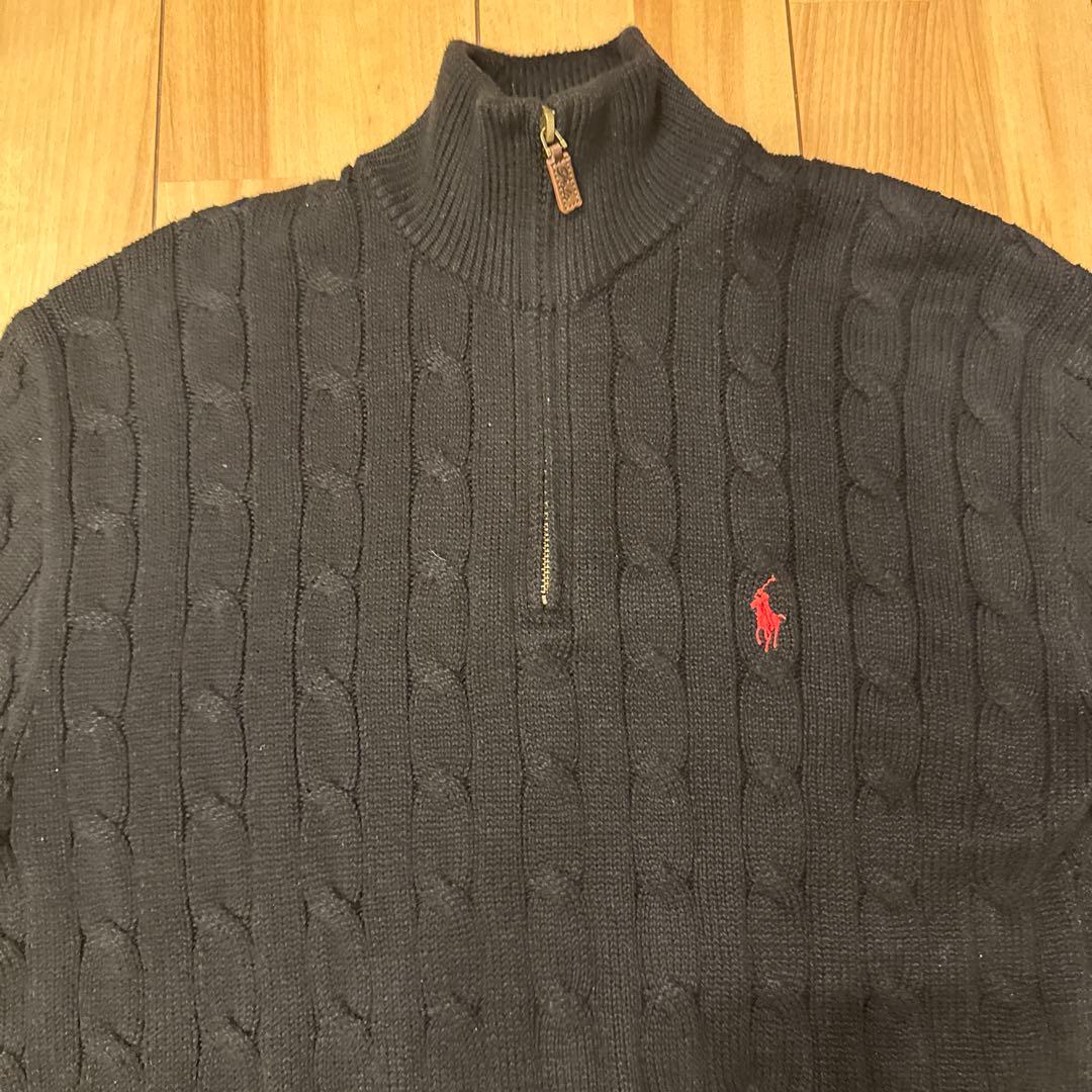 現行　ポロラルフローレン ハーフジップ ケーブルニット　黒ブラック