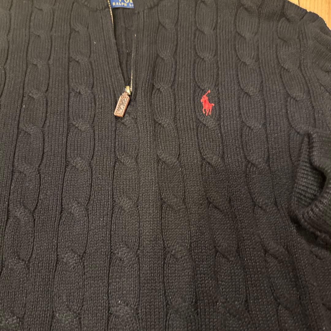 現行　ポロラルフローレン ハーフジップ ケーブルニット　黒ブラック