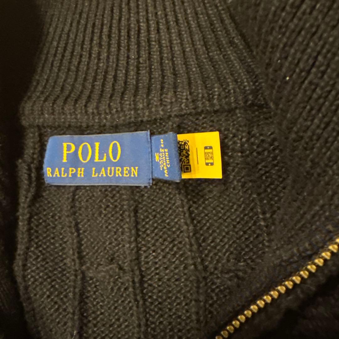 現行　ポロラルフローレン ハーフジップ ケーブルニット　黒ブラック