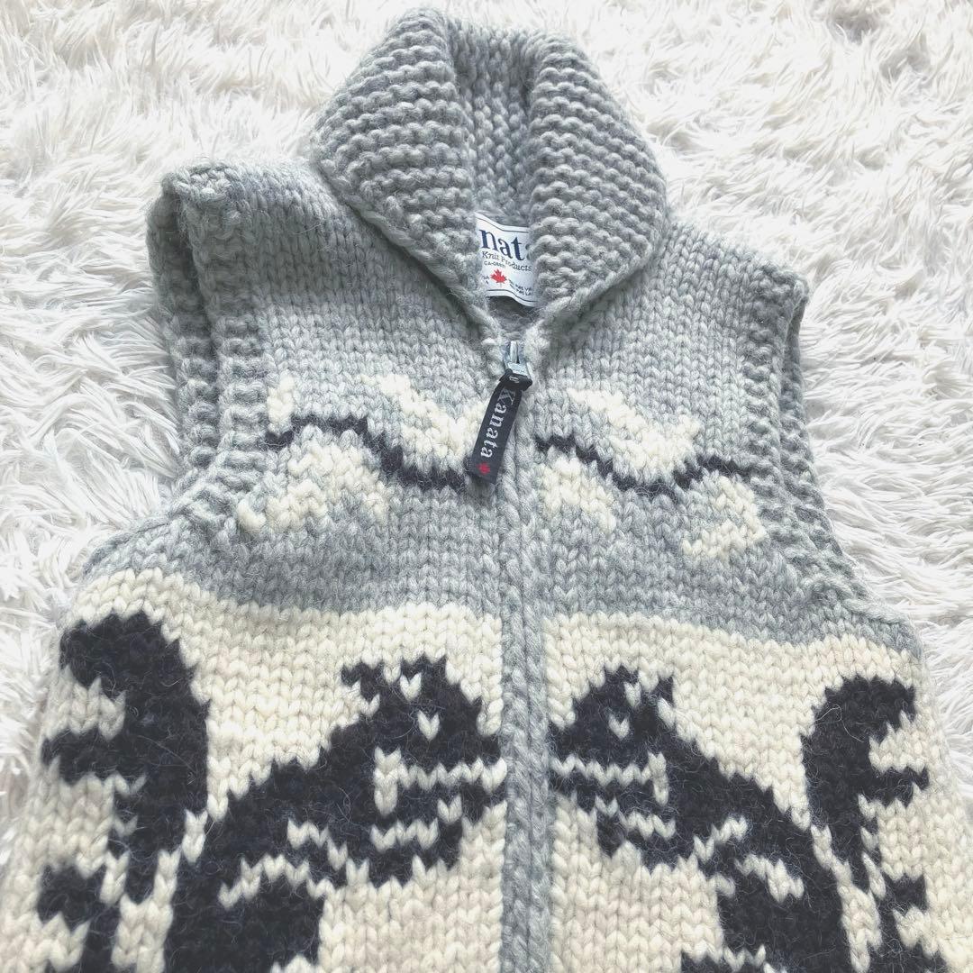 Kanata カナタ ニット ベスト カウチン ジップ リス 希少 カナダ製 S