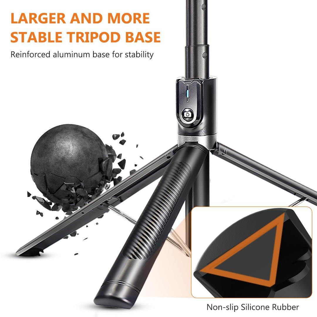 マルチ機能176cm自撮り棒＆三脚 - 360°全方位調整と着脱式リモコン