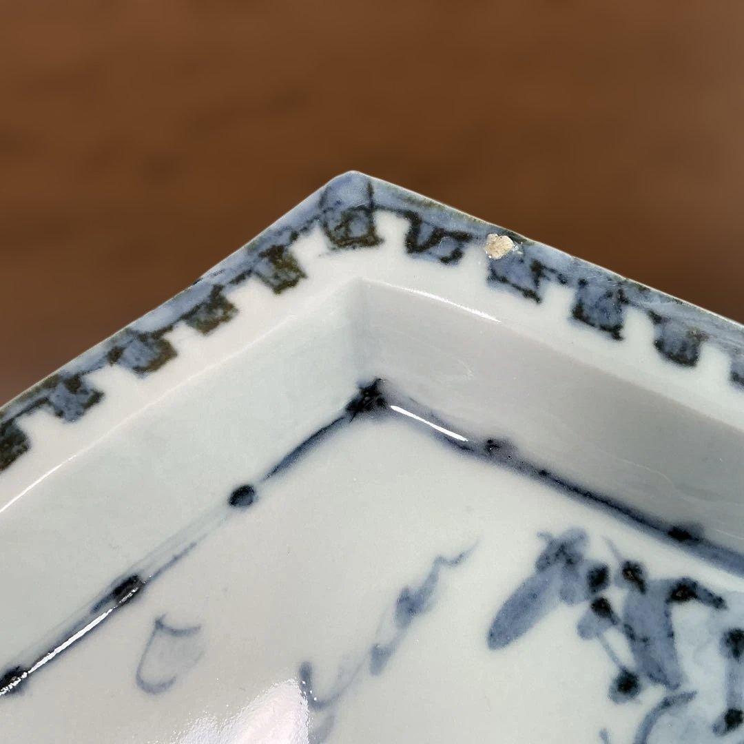 坪島土平　染付童牛絵六角鉢　廣永窯　美品　35cm