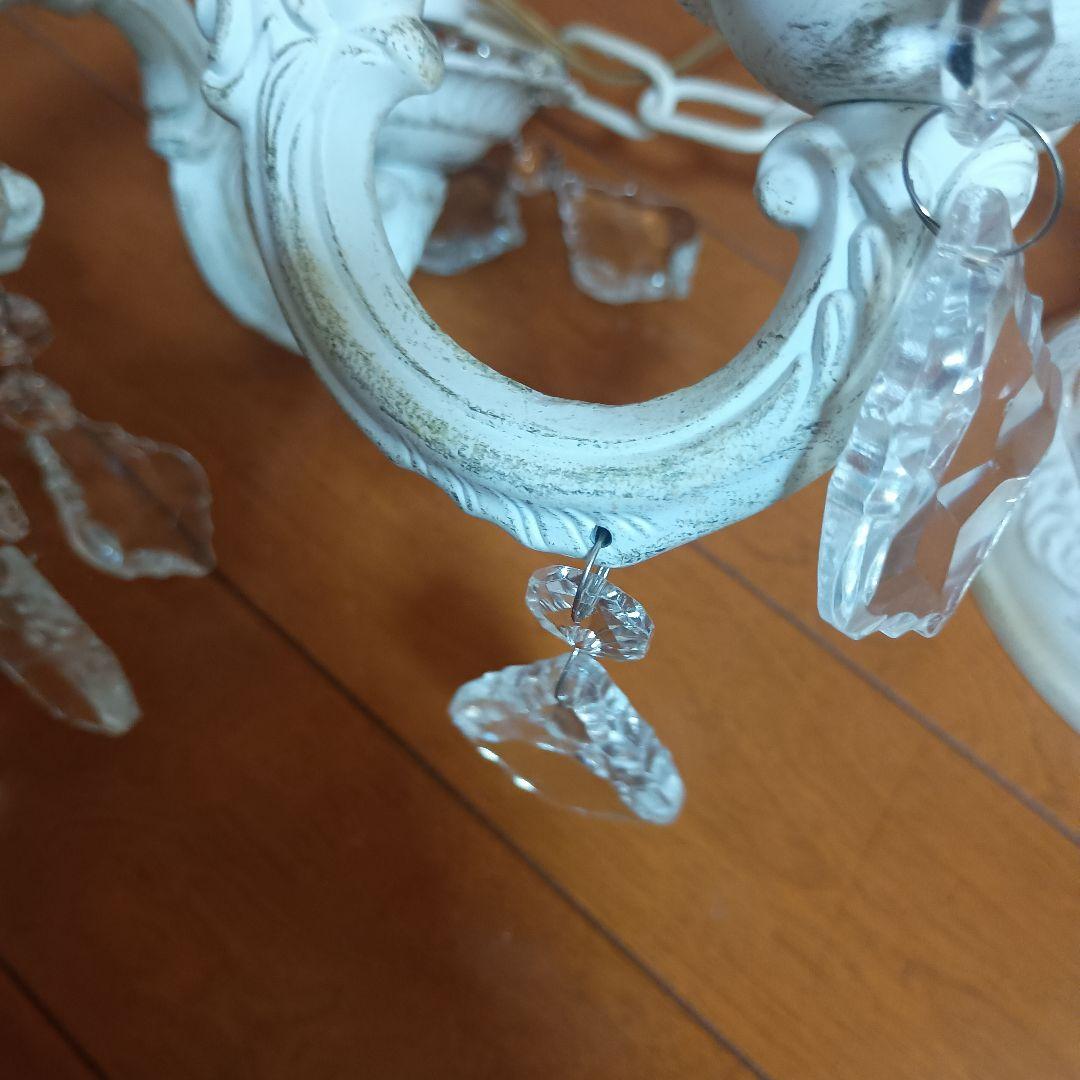 シャンデリア　シャビーホワイト　5灯 LED電球付　クリスタルガラス　注意点有り