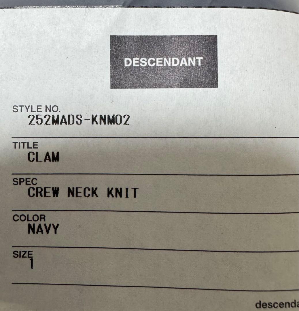 DESCENDANT 25AW CLAM CREW NECK KNIT Sサイズ