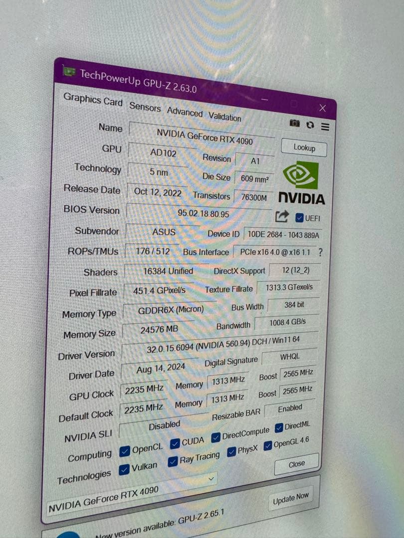 RTX4090 動作品 ASUS TUF-RTX4090-O24G-GAMING